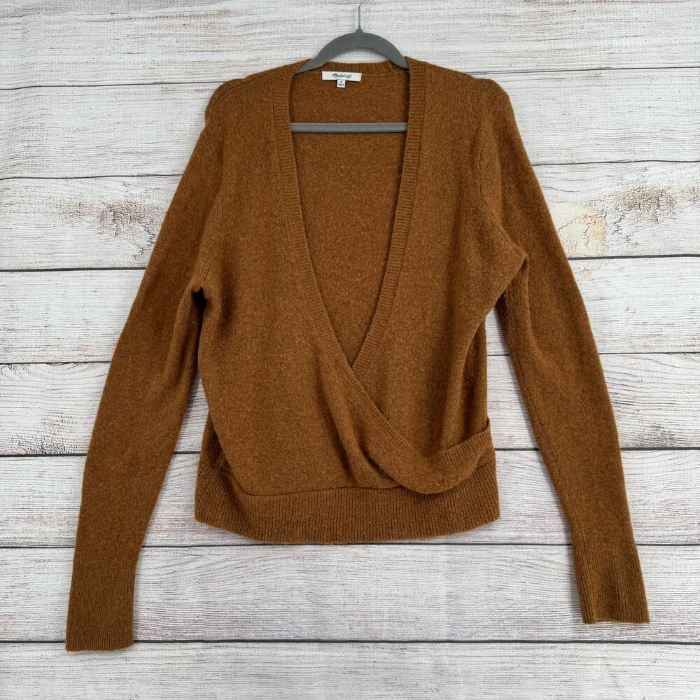 Madewell Wrap-Front Pullover Sweater in Coziest‎ Yarn Womens Medium Hthr Harvest